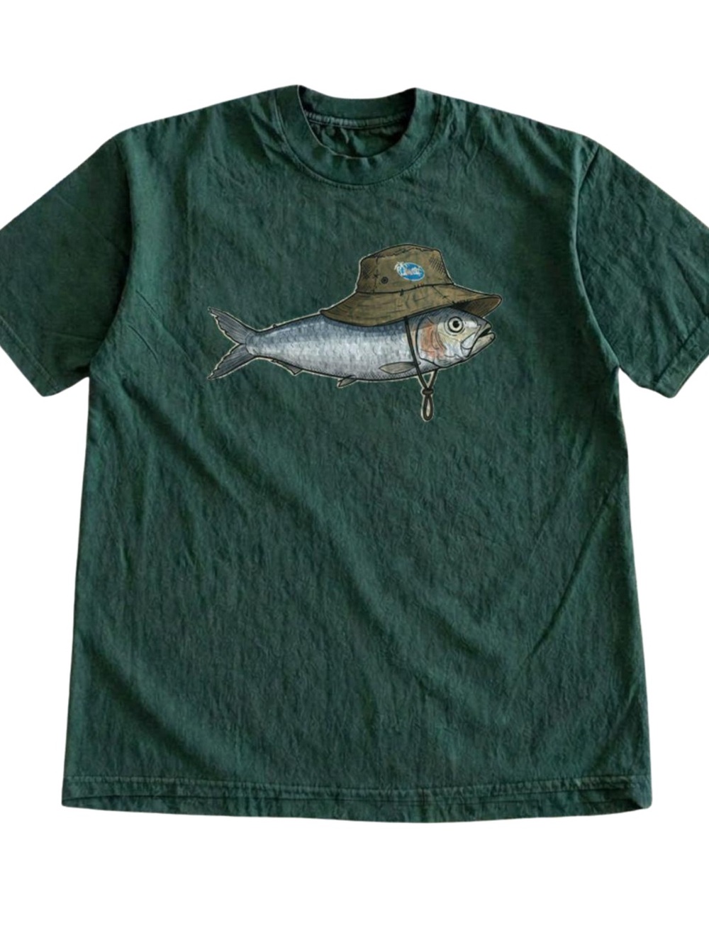 Gildan Dark Green Short Sleeve Tee with Fishing Fish Graphic, Gift For Her, Him